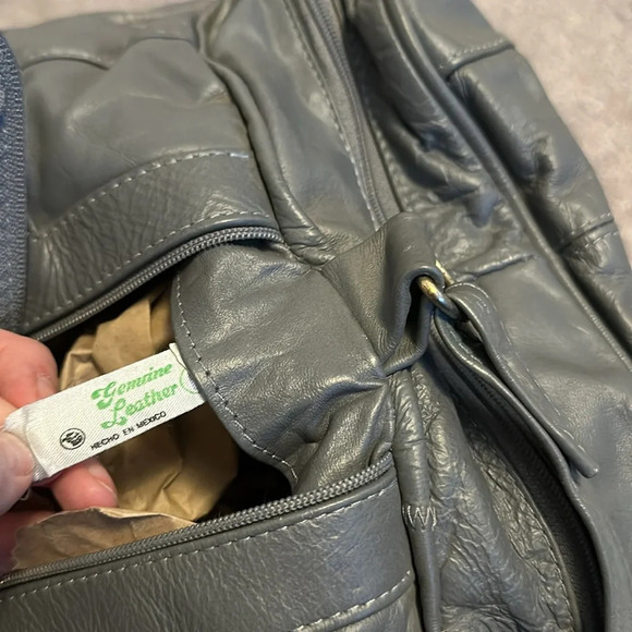 Genuine Leather Gray Patchwork Duffel Bag - Picture 2 of 4